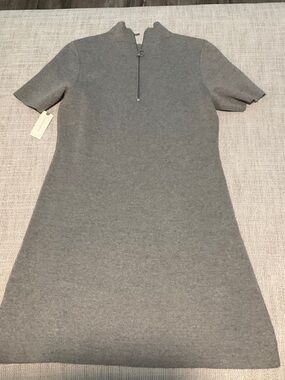 Women’s Gray Short-Sleeve Knit Anthropologie Dress with Zip Neck